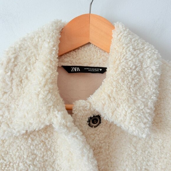 Zara Double Faced Sherpa Teddy Soft Jacket Ecru White BLOGGER FAV Size XS - Picture 6 of 10